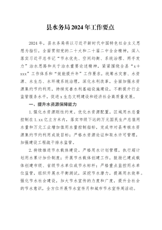 县水务局2024年工作要点（计划）
