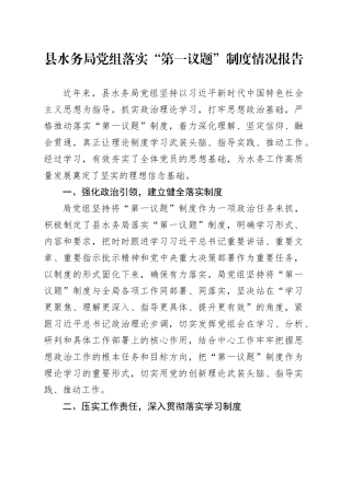 县水务局党组落实“第一议题”制度情况报告