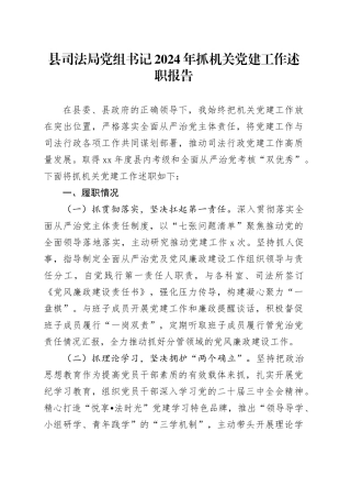 县司法局党组书记2024年抓机关党建工作述职报告20241016