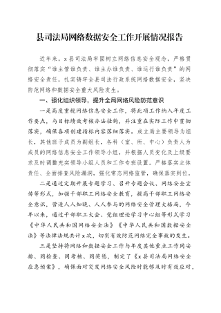 县司法局网络数据安全工作开展情况报告