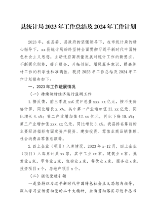 县统计局2023年工作总结及2024年工作计划（20240131）