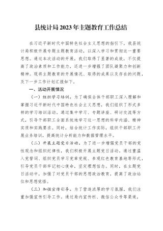 县统计局2023年主题教育工作总结