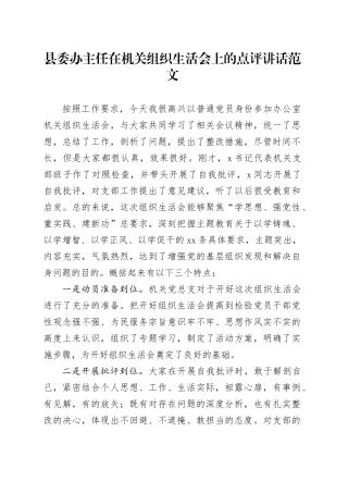 县委办主任在机关组织生活会上的点评讲话20240129