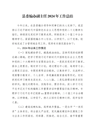 县委编办副主任2024年工作总结