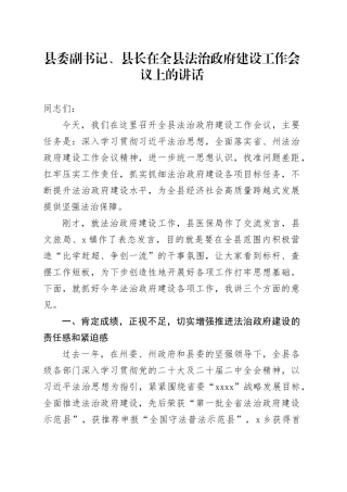 县委副书记、县长在全县法治政府建设工作会议上的讲话