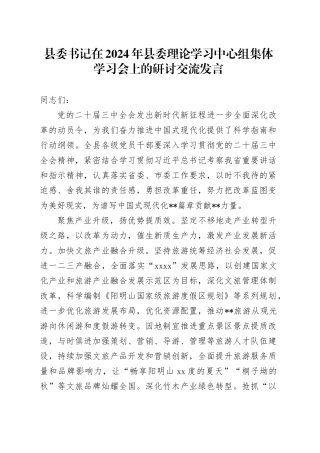 县委书记在2024年县委理论学习中心组集体学习会上的研讨交流发言（2）