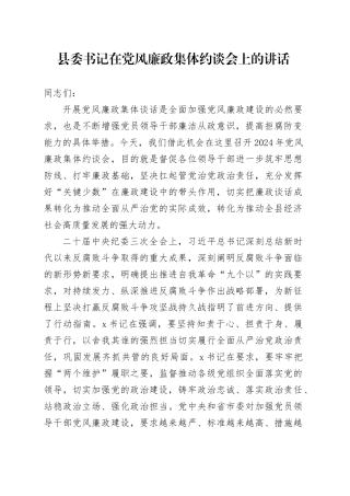 县委书记在党风廉政集体约谈会上的讲话20241023