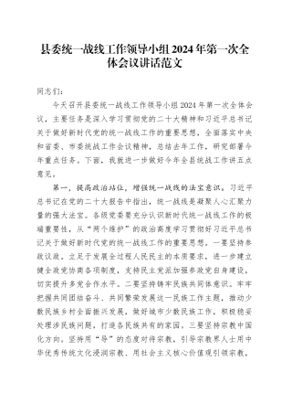 县委统一战线工作领导小组2024年第一次全体会议讲话20240401
