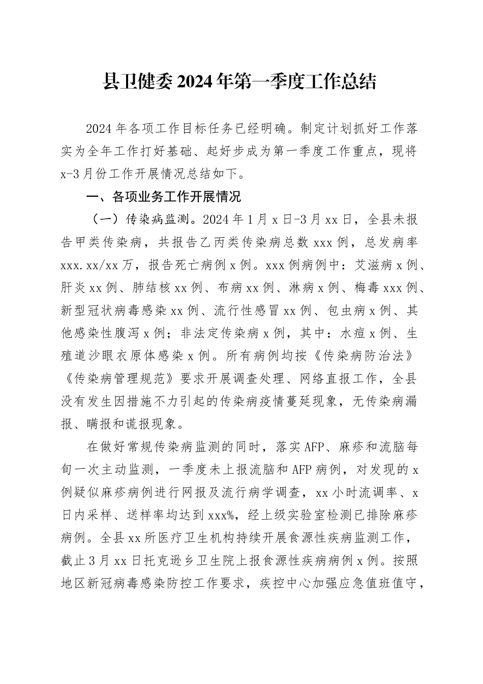 县卫健委2024年第一季度工作总结（20240327）_第1页