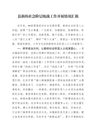 县新的社会阶层统战工作开展情况汇报