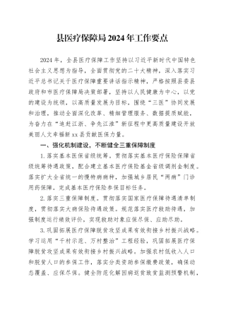 县医疗保障局2024 年工作要点（20240422）