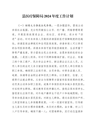 县医疗保障局2024年度工作计划