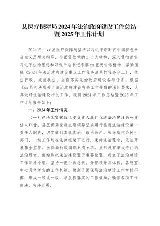 县医疗保障局2024年法治政府建设工作总结暨2025年工作计划（20241031）