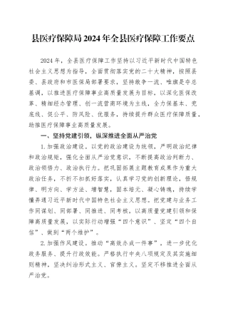 县医疗保障局2024年全县医疗保障工作要点（20240402）