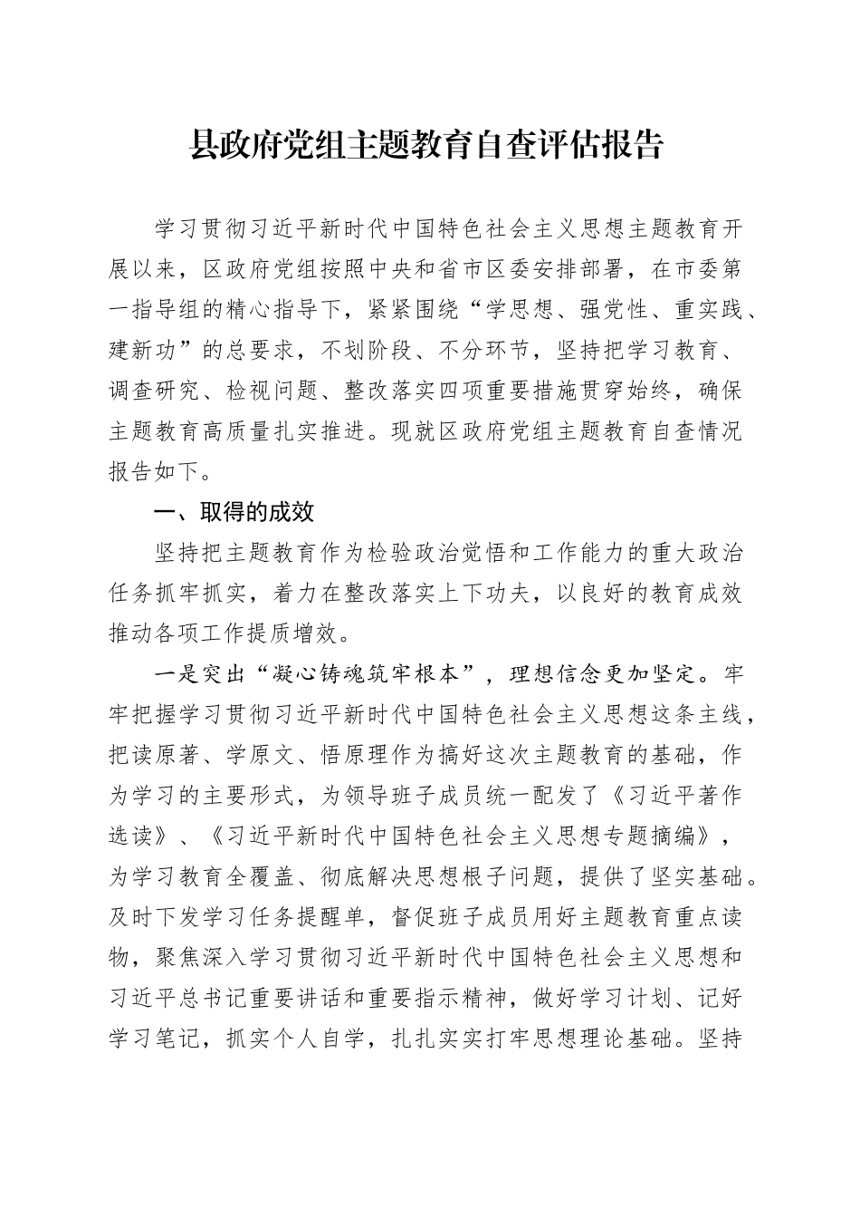 县政府党组主题教育自查评估报告20240126_第1页