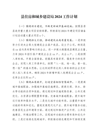 县住房和城乡建设局2024工作计划