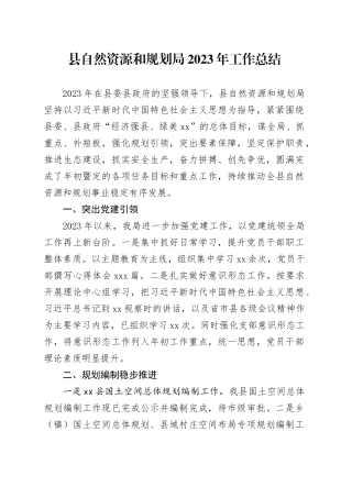 县自然资源和规划局2023年工作总结（20240115）