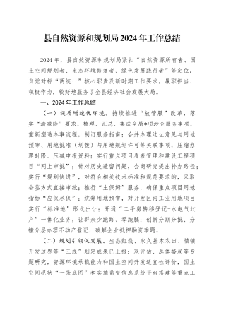 县自然资源和规划局2024年工作总结