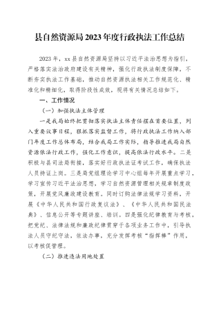 县自然资源局2023年度行政执法工作总结（20240130）