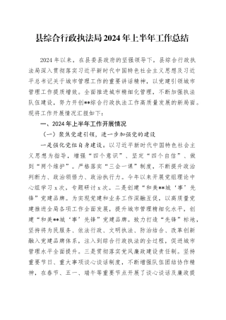 县综合行政执法局2024年上半年工作总结