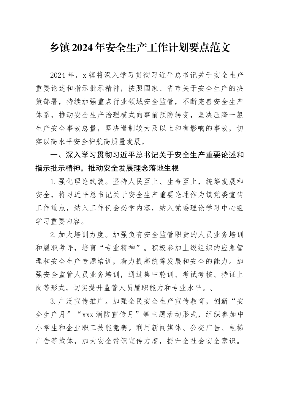 乡镇街道2024年安全生产工作计划要点20240313_第1页