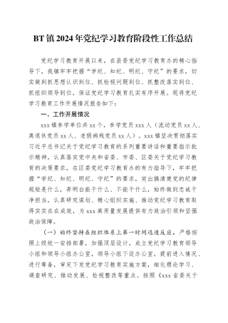 乡镇街道2024年纪律学习教育阶段性工作总结