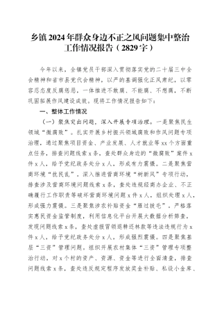 乡镇街道2024年群众身边不正之风问题集中整治工作情况报告（2829字）