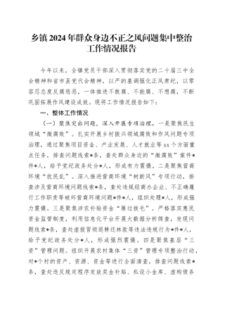 乡镇街道2024年群众身边不正之风问题集中整治工作情况报告