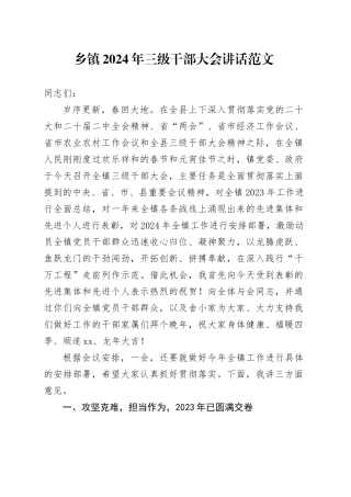 乡镇街道2024年三级干部大会讲话会议20240304