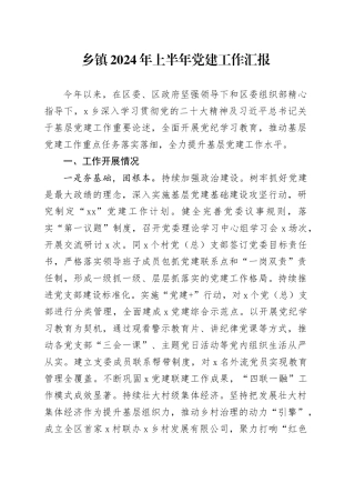 乡镇街道2024年上半年党建工作汇报总结报告20240717