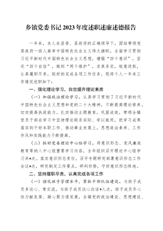 乡镇街道党委书记2023年度述职述廉述德报告