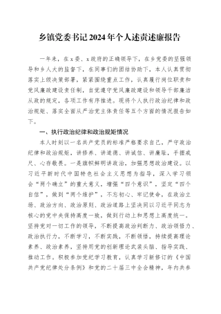 乡镇街道党委书记2024年个人述责述廉报告20241106