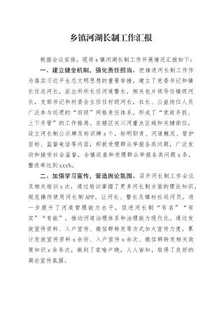 乡镇街道河湖长制工作汇报总结报告20240904