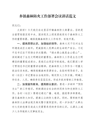 乡镇街道森林防火工作部署会议讲话20240306