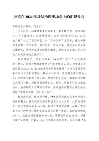 乡镇街道在2024年基层治理现场会上的汇报发言