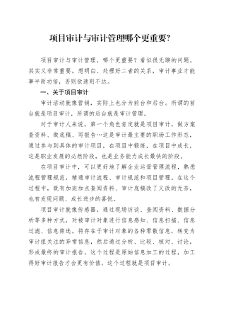 项目审计与审计管理哪个更重要？