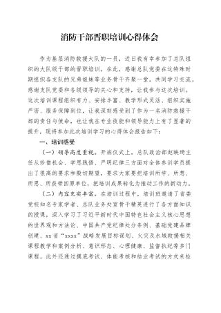 消防干部晋职培训心得体会发言材料20240816
