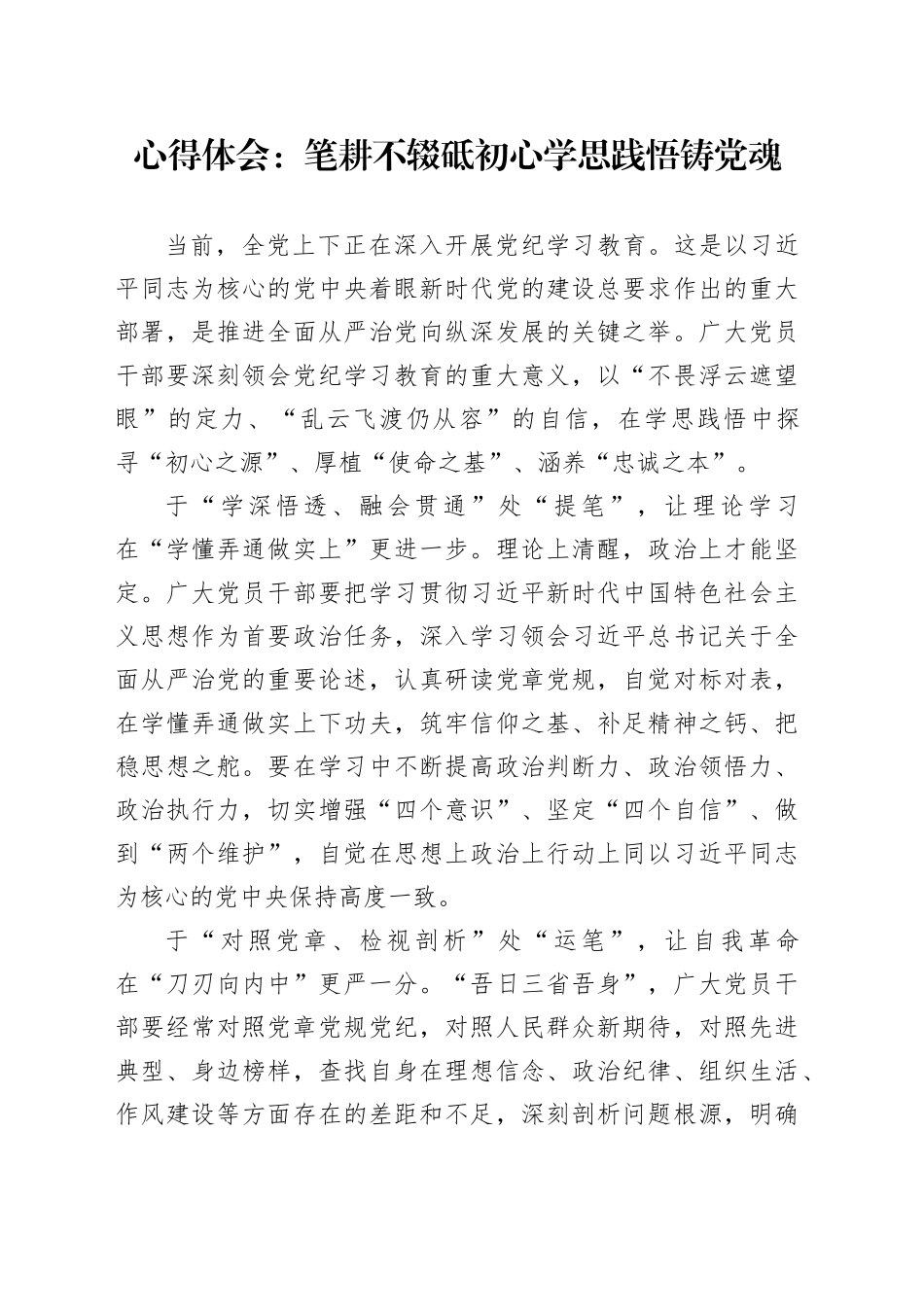 心得体会：笔耕不辍砥初心学思践悟铸党魂_第1页