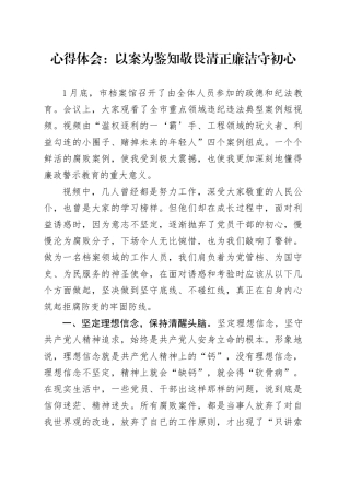 心得体会：以案为鉴知敬畏 清正廉洁守初心