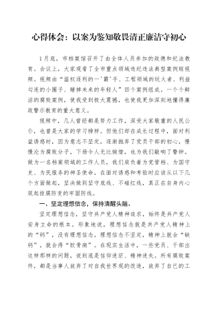 心得体会：以案为鉴知敬畏清正廉洁守初心