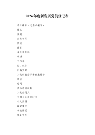 新蔡县2024年新发展党员登记表