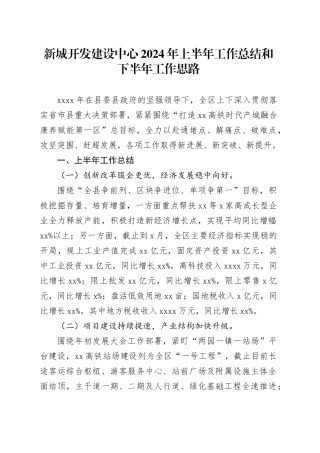 新城开发建设中心2024年上半年工作总结和下半年工作思路