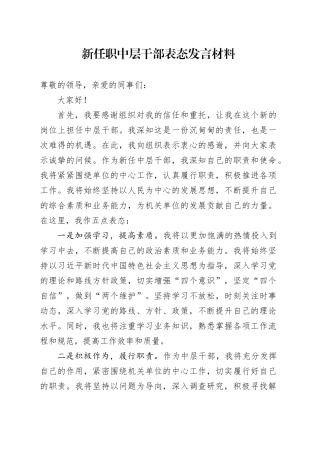 新任职中层干部表态发言材料