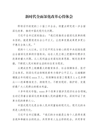 新时代全面深化改革心得体会