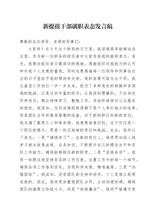 新提拔干部就职表态发言稿