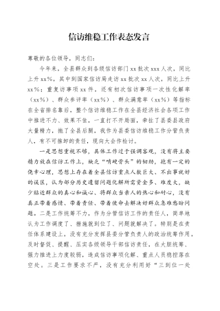 信访维稳工作表态发言