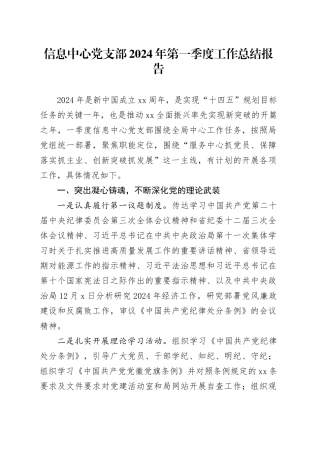 信息中心党支部2024年第一季度工作总结报告