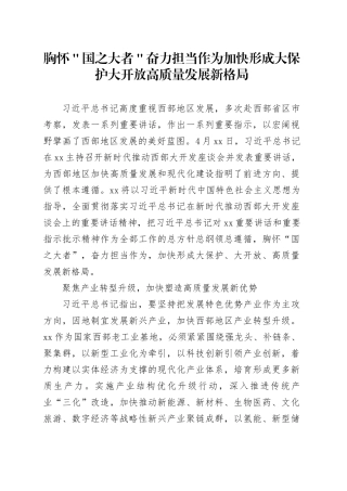 胸怀＂国之大者＂奋力担当作为加快形成大保护大开放高质量发展新格局