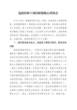 选派挂职干部挂职锻炼心得体会（发言）