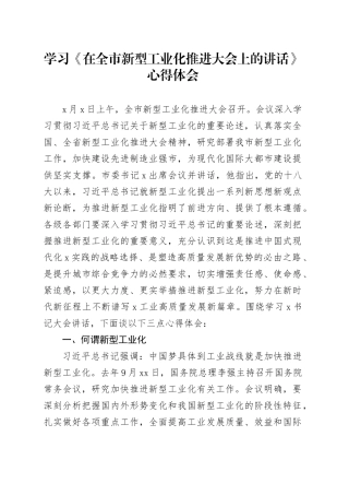 学习《在全市新型工业化推进大会上的讲话》心得体会